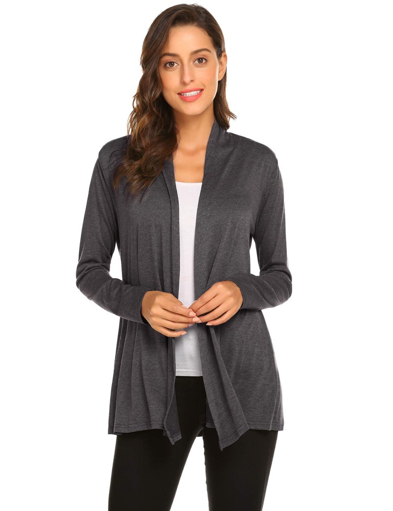 Newchoice Women's Loose Casual Lightweight Long Sleeve Cardigan Sweaters Soft Drape Flowy Open Front Cardigans (Dark Grey, M) - Image 1